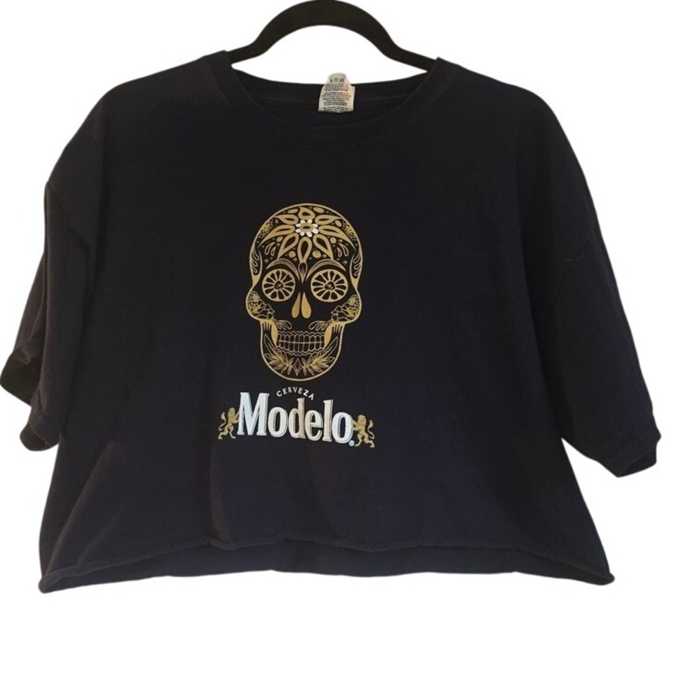 Modelo Cerveza Sugar Skull Graphic Cropped T Shirt Tee